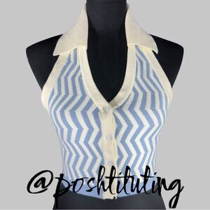 y2k Vtg Love & Harmony Blue Cropped Fitted Halter with Notched Collar sz S